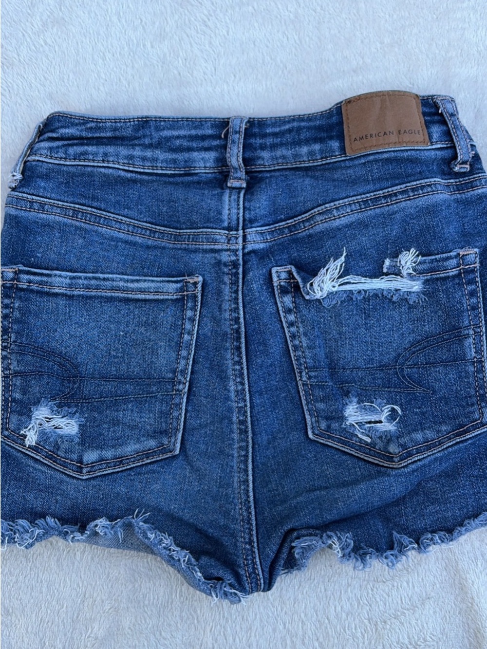 American Eagle Outfitters Blue Distressed High-Rise Denim Shorts